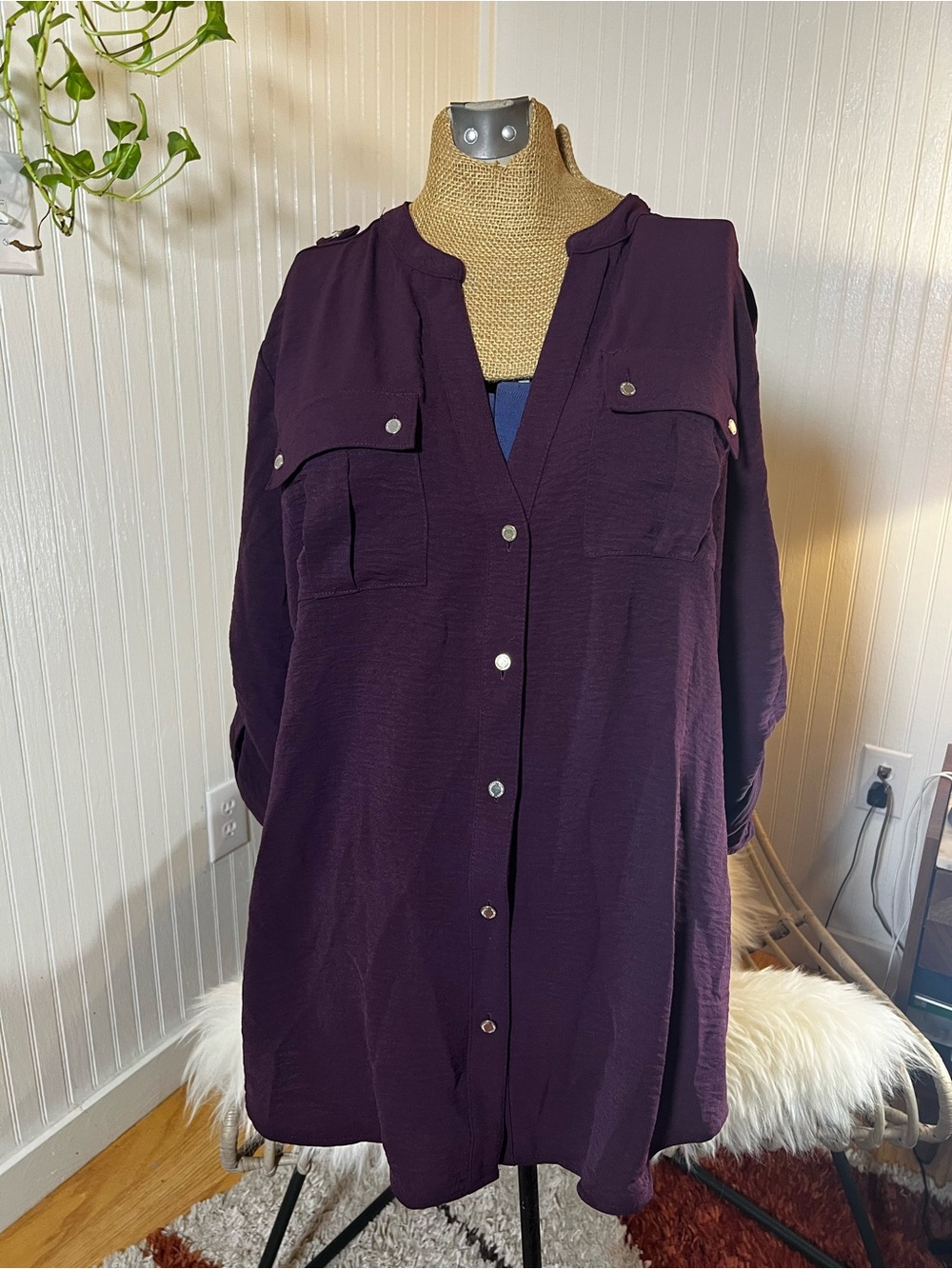 Women's Calvin Klein Deep Merlot/Plum Button-Front Blouse